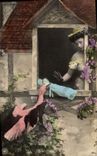 CPA Fantaisie Femme Cigogne Poupee  