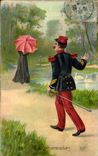 CPA Militaria La poursuite Femme 