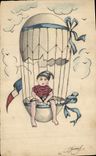 CPA Fantaisie (dessin a la main) Enfant Ballon Mongolfiere Oeuf 