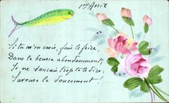 CPA Fantaisie (dessin a la main) Fleurs Poisson 