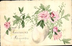 CPA Fantaisie (dessin a la main) Fleurs Paques 