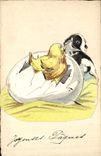 CPA Fantaisie (dessin a la main) Poeme Chien Oeuf (en relief) 