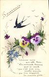 CPA Fantaisie (dessin a la main) Fleurs Hirondelle