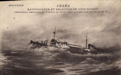 CPA Bateau de Guerre Ceara Ravitailleur et releveur de sous marins Bresilien par grosse mer Bresil B