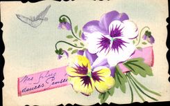 CPA Fantaisie (dessin a la main) Fleurs Oiseau