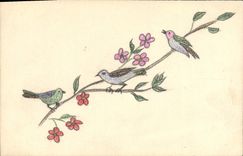 CPA Fantaisie (dessin a la main) Oiseaux