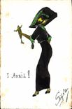 CPA Fantaisie (dessin a la main) Femme 1er Avril