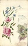 CPA Fantaisie (dessin a la main) Fleurs