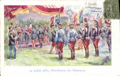 CPA Militaria 4 juillet 1880 Distribution des drapeaux