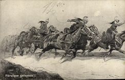 CPA Militaria Heroique galopade