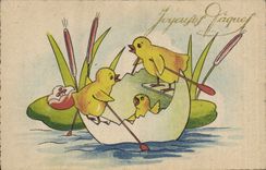 CPA Fantaisie Poussins Oeuf 