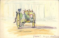 CPA Fantaisie (dessin a la main)  Enfants Chariot 
