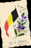 CPA Fantaisie (dessin a la main)  Fleurs Drapeau Belgique