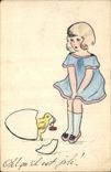 CPA Fantaisie (dessin a la main)  Enfant Poussin Oeuf 