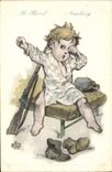CPA Militaria Le reveil Enfant