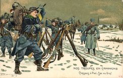 CPA Militaria Nos troupes en campagne Chasseurs a pied Sac au dos