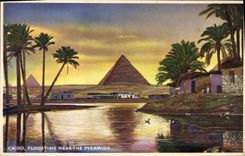 CPA Egypt Egypte Cairo Floodtime near the pyramids