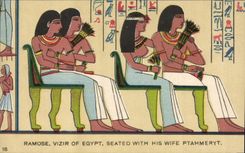 CPA Egypt Egypte Ramose Vizir of Egypt seated with his wife Ptahmeryt