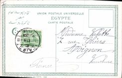 CPA Egypt Egypte Village arabe et pyramides pris de l'avenue