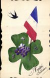 CPA Fantaisie (dessin a la main) Fleurs Drapeau Trefle 