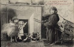 CPA Fantaisie Poupee Bouc Chevre La voiture du petit Noel Ma foi tant pis laissons lui le mouton et 