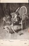 CPA Fantaisie Poupee  Yo Laur Mme Bagarre Salon de 1910 Chat Chien 