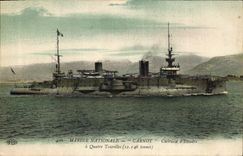 CPA Bateau de GuerreMerine Nationale Carnot Cuirasse d'Escadre a quatre tourelles (12146 tonnes) 
