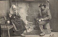 CPA Folklore Distractions des vieux jours La pipe Vieillards des environs de Quimper 