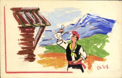 CPA Fantaisie (dessin a la main) Homme Folklore