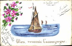 CPA Fantaisie (dessin a la main) Fleurs Bateau