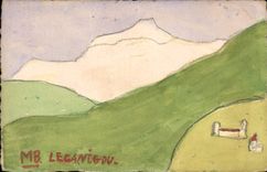 CPA Fantaisie (dessin a la main) Montagnes