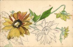 CPA Fantaisie (dessin a la main) Fleurs