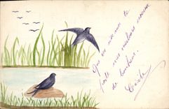 CPA Fantaisie (dessin a la main) Oiseaux