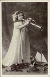 CPA Fantaisie Poupee Enfant Trompette  Joyeux Noel 