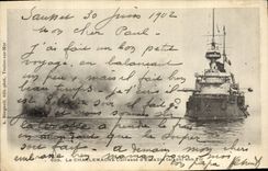 CPA Bateau de Guerre Le Charlemagne Cuirasse d'Escadre faisant son Tir 
