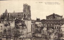 CPA Militaria Reims La Cathedrale et le Theatre 