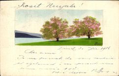 CPA Fantaisie (dessin a la main ) Arbres