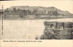 CPA Egypt Egypte Assuan Ruins of Cleopatra bath & Savoy Hotel