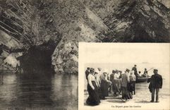 CPA Grotte Grottes Morgat L'entree de la grande grotte Un depart pour les grottes Bateau Barque