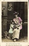 CPA Fantaisie Enfant Poupee Femme Trompette