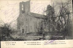 CPA Militaria Pintheville L'eglise bomabardee par les Allemands