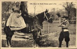 CPA Folklore Depart des Maries Bretons apres la fete Cheval