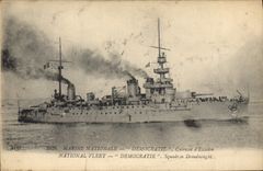 CPA Bateau de Guerre Democratie Cuirasse d'escadre