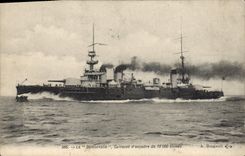 CPA Bateau de Guerre La Democratie Cuirasse d'escadre