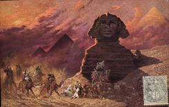 CPA Egypt Egypte Le sphinx au Simoun Timbre du Levant