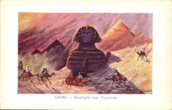 CPA Egypt Egypte Cairo Moonlight near Pyramids