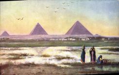 CPA Egypt Egypte Pyramids of Ghizeh Evening