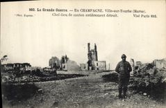 CPA Militaria Ville sur Tourbe Chef lieu de canton entierement detruit