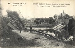 CPA Militaria La guerre 1914 15 16 Coisy au Bac le pont detruit par le Genie Francais 