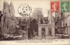 CPA Militaria Reims Eglise St Jacques demolie par les Allemands